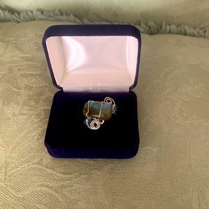 Beautiful Hand Made Wire Wrapped Sterling Silver Ring with a Blue Labradorite